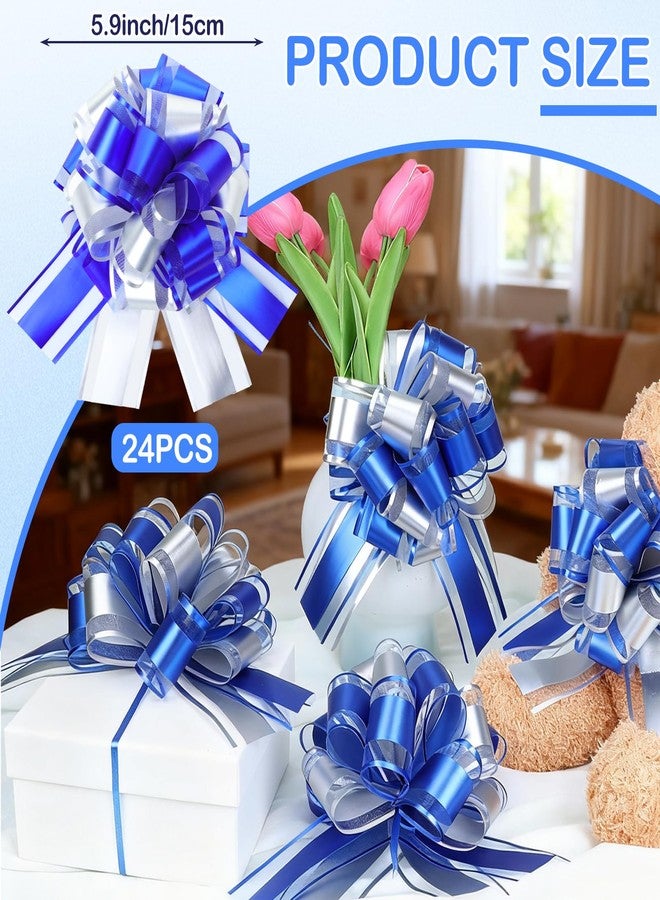 HEYTIMI 24 Pcs Christmas Large Pull Bows for Gift Wrapping Double-Layer Ribbon Bow 6 Inch Blue and Silver Xmas Bow for Presents Basket Wreath Wine Bottles Valentine Day Holiday Decor (Blue and Silver) - Image 2